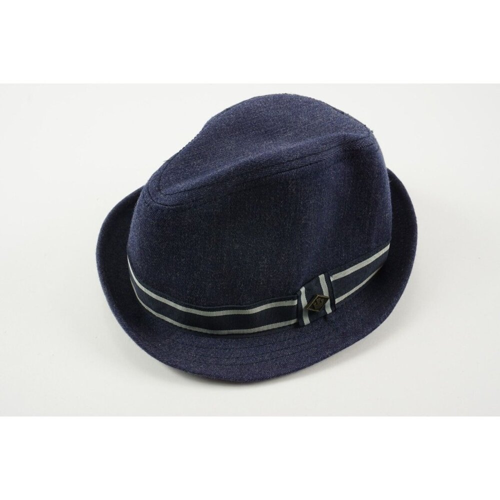 Goorin Bros Blue Twill Fedora Hat with Striped Band Men's Medium Navy Blue